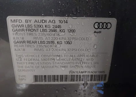 2015 Audi Q5 2.0T Premium from USA, damaged, VIN WA1LFAFP7FA061865